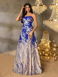 Elegant Spaghetti Straps Graphic Sequin Formal Prom Dress
