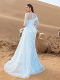 Luxury Gorgeous Pearl Embellished Draped Side Mermaid Hem Beaded Evening Dress