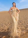 Gorgeous Floral Beaded Ruffled Evening Gown – Intricate Detailing for Opera Nights, Luxury Dinners & Modern Galas