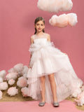 Tween-Mädchen-Partykleid mit ärmellosem Netzstoff und mehrlagigem Saum