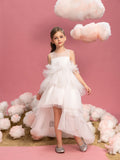 Tween-Mädchen-Partykleid mit ärmellosem Netzstoff und mehrlagigem Saum