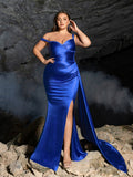 Plus Elegant Draped Cowl Neck Formal Dress / Beaded Strap & Fishtail Hem