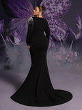 Plus Pearl Embellished Split Mermaid Hem Formal Dress Wedding Dress