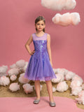 Ärmelloses, kontrastierendes Mesh-Paillettenkleid für Tween-Mädchen