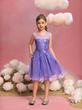 Ärmelloses, kontrastierendes Mesh-Paillettenkleid für Tween-Mädchen