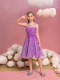 Ärmelloses A-Linien-Kleid mit Kontrast-Mesh-Applikationen für Tween-Mädchen