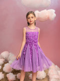 Ärmelloses A-Linien-Kleid mit Kontrast-Mesh-Applikationen für Tween-Mädchen