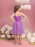 Ärmelloses A-Linien-Kleid mit Kontrast-Mesh-Applikationen für Tween-Mädchen