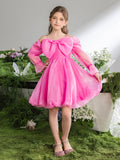Schulterfreies Puffkleid mit Schleife vorne für Tween-Mädchen