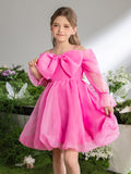 Schulterfreies Puffkleid mit Schleife vorne für Tween-Mädchen