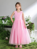 Ärmelloses A-Linien-Kleid mit Applikationen für Tween-Mädchen mit Netzsaum