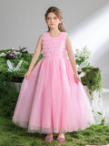 Ärmelloses A-Linien-Kleid mit Applikationen für Tween-Mädchen mit Netzsaum