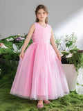 Ärmelloses A-Linien-Kleid mit Applikationen für Tween-Mädchen mit Netzsaum