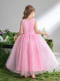 Ärmelloses A-Linien-Kleid mit Applikationen für Tween-Mädchen mit Netzsaum