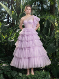 Midi Enchanting Tulle Cake Gown with One-Shoulder – Ethereal Evening Wear for Weddings, Garden Parties & Spring Galas