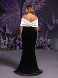 Maternity Color Block Off Shoulder Mermaid Hem Evening Dress