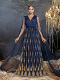 Elegant Sheer Sleeve Evening Gown with Capelet | Structured Bodice & Floor-Length Train