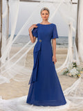 Womens' Elegant Chiffon Round Neckline Mermaid Hem Formal Dress Mother-of-the-Bride Gown