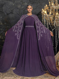 Gorgeous Two-Piece Chiffon Evening Dress | Rhinestone Cape Sleeves & A-Line Skirt with Cathedral Train