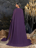 Gorgeous Two-Piece Chiffon Evening Dress | Rhinestone Cape Sleeves & A-Line Skirt with Cathedral Train