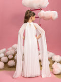Tween Girls' Mock Neck Extra-Long Sleeves Pleated Chiffon Dress
