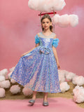 Tween-Mädchenkleid in A-Linie mit Schleife vorne und Pailletten