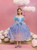 Tween-Mädchenkleid in A-Linie mit Schleife vorne und Pailletten