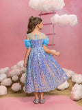 Tween-Mädchenkleid in A-Linie mit Schleife vorne und Pailletten