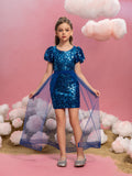 Tween Mädchen-Minikleid mit Mesh-Overlay und Pailletten