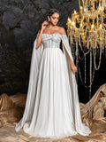 Elegant Off-Shoulder Chiffon Evening Gown | Sequin Bodice with Draped Sleeves and Flowing Skirt