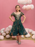 Tween-Mädchen-Partykleid mit Puffärmeln und grafischen Pailletten