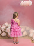 Young Girls' One Shoulder Mesh Lyaered Hem Party Dress