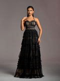 Gorgeous Halter Neck Lace-up Back Cascading Ruffle Hem Tulle Wedding Dress