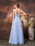 Maternity Plunging Neck Sleeveless Applique Detail Tulle Overlay Party Dress