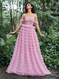 Gorgeous Off-Shoulder Bodice Cascading Ruffle Hem Prom Dress