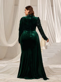 Plus Velvet Evening Gown with Sequin Detail & Mermaid Silhouette – Luxury Bridal Wear for Weddings or High-End Events, 1XL-5XL
