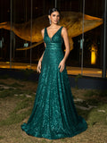 Elegantes, ärmelloses A-Linie-Partykleid mit Pailletten und V-Ausschnitt