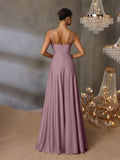 Solid V Neck Split Thigh Cami Bridesmaid Dress