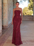 Elegant Strapless Mermaid Evening Gown with Beaded Embroidery | Back Lace-Up Detail | Floor-Length Formal Dress for Galas, Weddings & Red Carpets