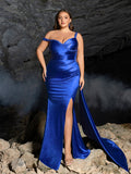 Plus Elegant Draped Cowl Neck Formal Dress / Beaded Strap & Fishtail Hem