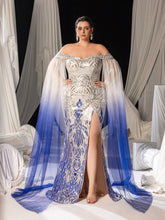 Plus Graphic Sequin Evening Gown with Translucent Sleeves and High Slit – Mermaid Silhouette for Luxury Weddings or Galas, 1XL-3XL