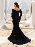 Plus Gorgeous Off Shoulder Mermaid Hem Sequin Evening Dress