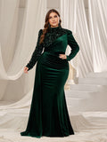 Plus Velvet Evening Gown with Sequin Detail & Mermaid Silhouette – Luxury Bridal Wear for Weddings or High-End Events, 1XL-5XL