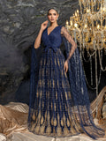 Elegant Sheer Sleeve Evening Gown with Capelet | Structured Bodice & Floor-Length Train