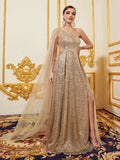 Drapiertes, seitliches One-Shoulder-Abschlussballkleid mit Pailletten