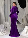 Plus Mesh Insert Ruched Velvet Mermaid Dresses