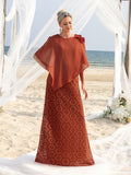Womens' Elegant Cape-Style Evening Gown with 3D Floral Appliqués on One Shoulder, Intricate Lace Maxi Skirt & Back Zipper Closure for Outdoor Ceremonies, Formal Garden Parties & Upscale Evening Events