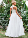 Halter Neck Applique Ruched Bustier Mesh Wedding Dress - Elonnashop