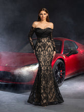 Gorgeous Off Shoulder Sheer Sleeves Mermaid Hem Lace Evening Dress