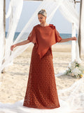 Womens' Elegant Cape-Style Evening Gown with 3D Floral Appliqués on One Shoulder, Intricate Lace Maxi Skirt & Back Zipper Closure for Outdoor Ceremonies, Formal Garden Parties & Upscale Evening Events